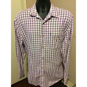 Beretta Plaid Check Long Sleeve Button Shirt Men's Size XL Purple White Cotton